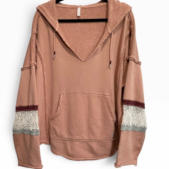 FP Movement by Free People Tops - Free People Movement Dream Catcher Hoodie Oversized Rose Pink Crochet Lace Large